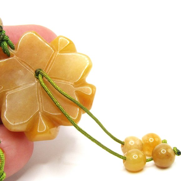 Carved Jade Flower Necklace Chinese Knot Adjustable Boho - Picture 4 of 5